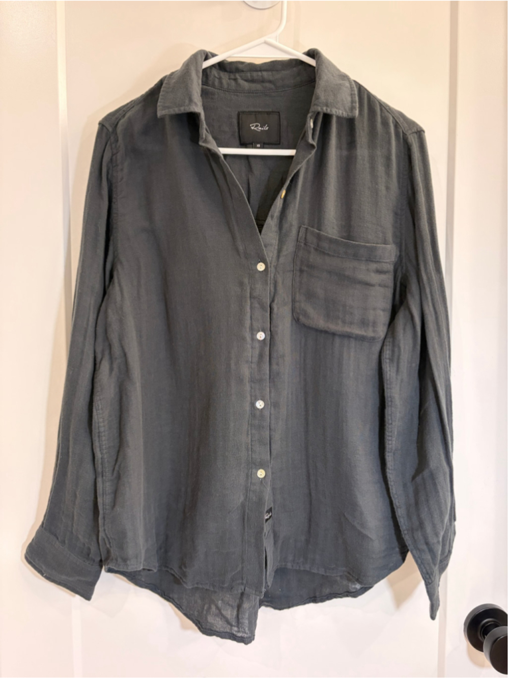 Women's Rails Ellis Organic Cotton Gauze Button Down Shirt Washed Black XS
